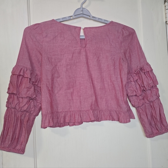 American Eagle Crop Peasant Top Red Boho Smocked Ruffle Sleeve Medium - Picture 6 of 9